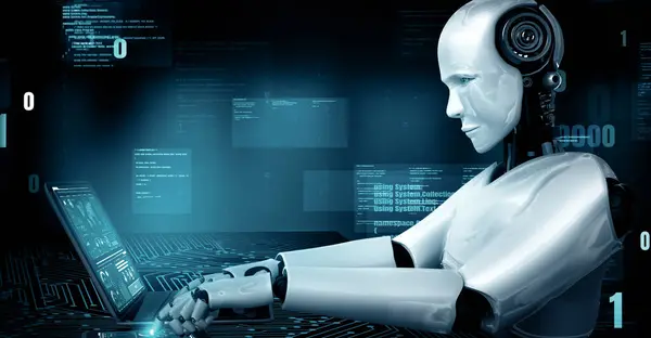 Xai Illustration Futuristisk Robot Artificiell Intelligens Huminoid Programmering Kodning Teknik — Stockfoto