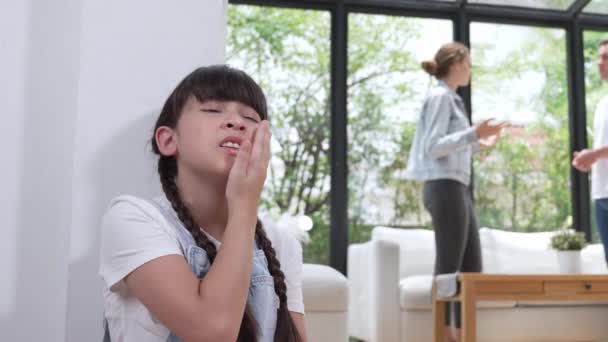 Stressed Unhappy Young Girl Huddle Corner Cover Her Ears Blocking — Stock Video