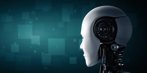 Xai 3D演示了人形人工智能机器人头的背景图 3D插图 — 图库照片