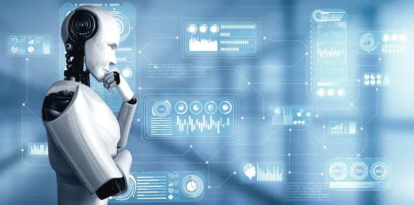 Xai Illustration Tänka Humanoid Robot Analysera Hologram Skärm Visar Begreppet — Stockfoto