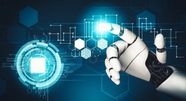 XAI 3D yorumlama fütürist robot teknolojisi geliştirme, yapay zeka yapay zekası ve makine öğrenme konsepti. İnsan hayatının geleceği için küresel robot biyonik bilim araştırması.