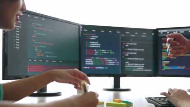 Slow Motion Back End Software Developer Engineer Computer Programming Working — стоковое видео