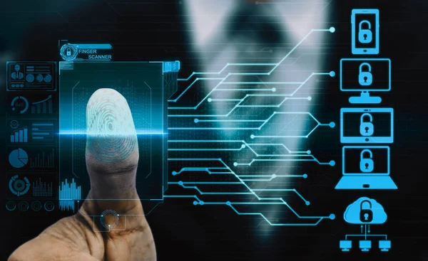 Fingerprint Biometric Digital Scan Technology Interface Showing Man Finger Print — Stock Photo, Image