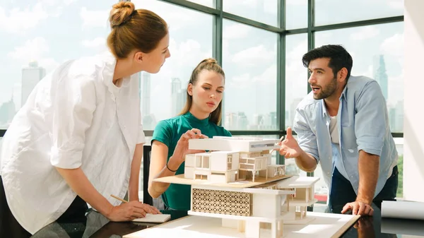 Smart Architect Team Discussion House Design While Handsome Male Worker — Stock Photo, Image