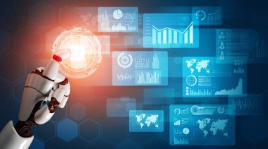 XAI 3D Renching futuristik robot teknolojisi geliştirme, yapay zeka yapay zeka ve makine öğrenme konsepti. İnsan hayatının geleceği için küresel robot biyonik bilim araştırması.