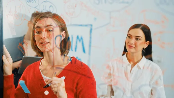 Professioneel Business Team Brainstormen Samenwerken Marketing Project Vrouwelijke Blanke Leider — Stockfoto