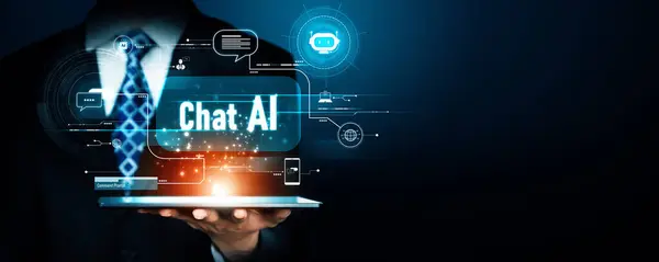 Ser Humano Interage Com Inteligência Artificial Artificial Assistente Virtual Chatbot — Fotografia de Stock