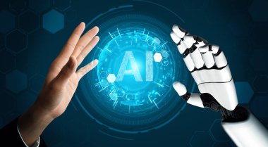 XAI 3D Renching futuristik robot teknolojisi geliştirme, yapay zeka yapay zeka ve makine öğrenme konsepti. İnsan hayatının geleceği için küresel robot biyonik bilim araştırması.