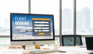 Online uçuş rezervasyon sitesi mod rezervasyon sistemi sağlar. Seyahat teknolojisi kavramı .