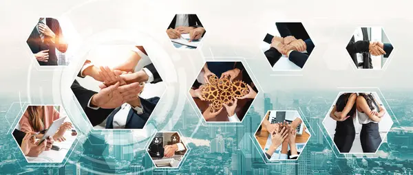 团队合作与人力资源人力资源管理技术概念在企业中的应用 与员工群体联网 支持同事之间的合作 团队合作与团结 — 图库照片