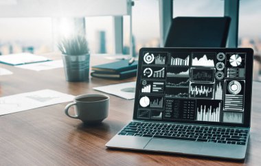 İş ve Finans Konsepti Veri Analizi. Dijital iş stratejisi için gelecekteki kar analitik bilgisayar teknolojisini, çevrimiçi pazarlama araştırma ve bilgi raporunu gösteren arayüz. uds