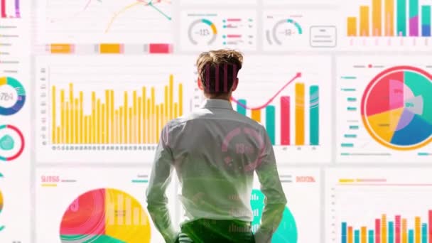 Consultor Financeiro Especialista Comerciante Trabalhando Com Business Intelligence Data Chart — Vídeo de Stock