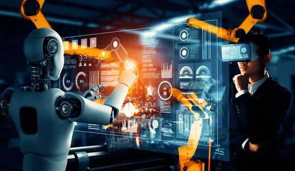 Xai Robot Industriel Mécanisé Travailleur Humain Travaillant Ensemble Dans Future — Photo