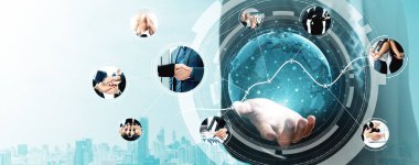 İş ortaklığı, güven, takım çalışması ve ofisteki iş arkadaşlarının dayanışmasını desteklemek amacıyla insan grubu ağları ile kurumsal sektörde insan kaynakları yönetim teknolojisi kavramı