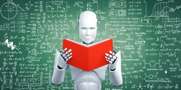 Xai Illustration Illustration Robot Humanoid Reading Book Solving Math Data — Stock Photo, Image