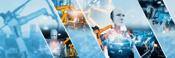 Geautomatiseerde Industrie Robot Robotarmen Assemblage Fabriek Productie Concept Van Kunstmatige — Stockfoto