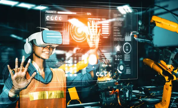 Dijital sanayi ve fabrika robotu teknolojisi için XAI Gelişmiş Robot Kol Sistemi. İnternet ağına bağlı IOT yazılımı kullanarak endüstri mühendisliği tarafından kontrol edilen otomasyon üretim robotu.