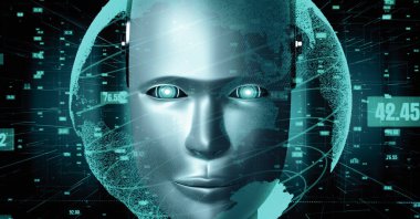 XAI 3d illüstrasyon Futuristik robot yapay zeka insansı yapay zeka veri analitik teknoloji gelişimi ve makine öğrenme kavramı. İnsanlığın geleceği için küresel robotik biyonik bilim araştırması