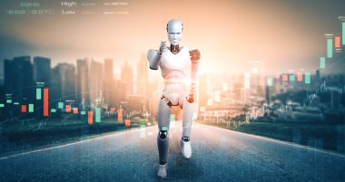 XAI 3D illüstrasyon Gelecek Finansal Teknolojisi Yapay Zeka kullanarak makine öğrenimi ve yapay zeka kullanarak yatırım ve ticaret kararı hakkında tavsiyelerde bulundu
