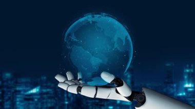 XAI Futuristik robot yapay zeka devrimci yapay zeka teknoloji geliştirme ve makine öğrenme kavramı. Gelecekteki insan hayatı için küresel robotik engelleme bilimi araştırması. 3B görüntüleme