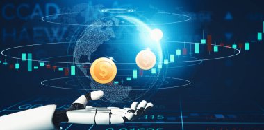 XAI 3D yorumlama fütürist robot teknolojisi geliştirme, yapay zeka yapay zekası ve makine öğrenme konsepti. İnsan hayatının geleceği için küresel robot biyonik bilim araştırması.