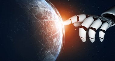 XAI 3D Renching futuristik robot teknolojisi geliştirme, yapay zeka yapay zeka ve makine öğrenme konsepti. İnsan hayatının geleceği için küresel robot biyonik bilim araştırması.