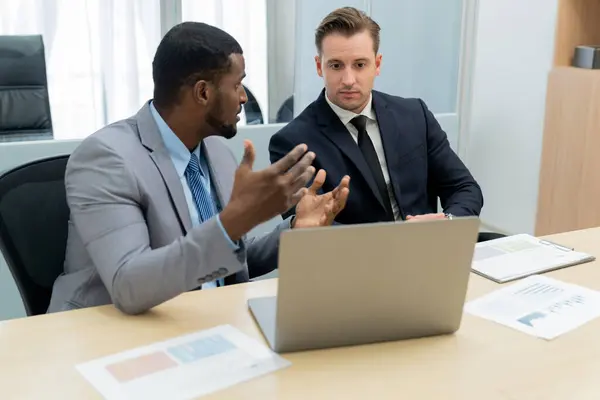 Cooperative Handsome African Businessman Present Start Project While Manager Listen — Stock Photo, Image