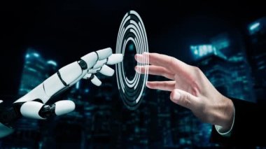 XAI Futuristik robot yapay zeka devrimci yapay zeka teknoloji geliştirme ve makine öğrenme kavramı. Gelecekteki insan hayatı için küresel robotik engelleme bilimi araştırması. 3B görüntüleme