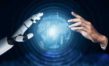 XAI Futuristik Robot Teknolojisi Geliştirme, Yapay Zeka Yapay Zeka ve Makine Öğrenme Konsepti. İnsan hayatının geleceği için küresel robot biyonik bilim araştırması.