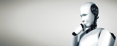 XAI 3D illüstrasyon. Yapay zeka kavramında yapay zeka kavramını inceleyen yapay zeka analizi yapan yapay zeka düşünen yapay robot. Dördüncü endüstriyel devrim için. 3B illüstrasyon.