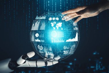 XAI 3D yorumlama fütürist robot teknolojisi geliştirme, yapay zeka yapay zekası ve makine öğrenme konsepti. İnsan hayatının geleceği için küresel robot biyonik bilim araştırması.