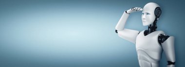 XAI 3D illüstrasyon. İnsansı robot temiz arkaplan üzerinde ileriye bakıyor. 3D illüstrasyon.