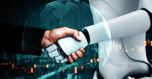 Xai Ilustração Hominoid Robô Handshake Com Gráfico Negociação Mercado Ações — Fotografia de Stock