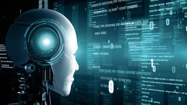 Xai 3Dイラスト 未来ロボット人工知能ヒューミノイドAiプログラミングコーディング技術開発と機械学習コンセプト 人間の未来のためのロボットバイオニック研究 — ストック写真