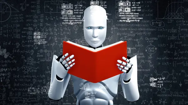 Xai Illustration Robot Hominoid Reading Book Solving Math Data Analytics — Stock Photo, Image