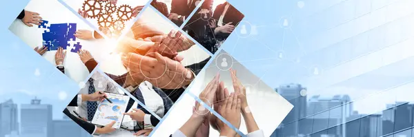 团队合作和人力资源人力资源人力资源管理技术概念在企业中的应用与人的群体联网 以支持办公室同事的合作 团队精神和团结 — 图库照片