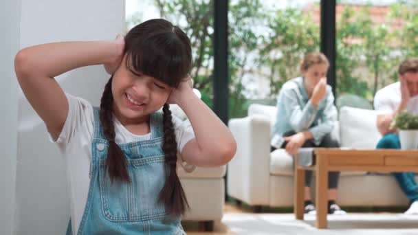 Stressed Unhappy Young Girl Huddle Corner Cover Her Ears Blocking — Stock Video