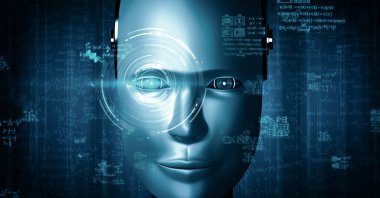 XAI 3D illüstrasyon Robot robot hominoidi, yapay zeka ve 4. Endüstriyel Endüstri için makine öğrenme süreci için yapay zeka ve yapay zeka tarafından yapılan mühendislik bilimi çalışmasının grafik konseptiyle yakından ilgilenir.