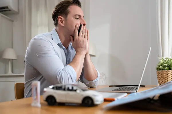 Stressed Frustrated Car Design Engineer Put His Head His Hand — Stock Photo, Image