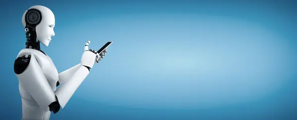 Xai Illustratie Robot Humanoïde Gebruik Van Mobiele Telefoon Tablet Toekomst — Stockfoto