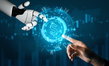 XAI 3D Renching futuristik robot teknolojisi geliştirme, yapay zeka yapay zeka ve makine öğrenme konsepti. İnsan hayatının geleceği için küresel robot biyonik bilim araştırması.