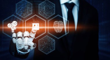 XAI 3D Renching futuristik robot teknolojisi geliştirme, yapay zeka yapay zeka ve makine öğrenme konsepti. İnsan hayatının geleceği için küresel robot biyonik bilim araştırması.