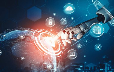 XAI 3D yorumlama fütürist robot teknolojisi geliştirme, yapay zeka yapay zekası ve makine öğrenme konsepti. İnsan hayatının geleceği için küresel robot biyonik bilim araştırması.