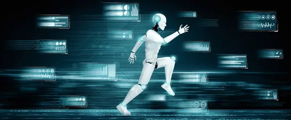 Xai Illustration Running Robot Humanoid Showing Fast Movement Vital Energy — Stock Photo, Image