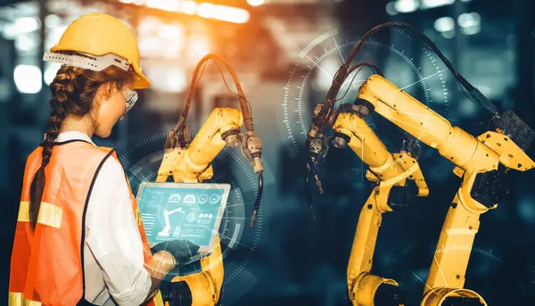 Xai Intelligens Ipari Robotfegyverek Digitális Gyári Gyártási Technológiához Amelyek Bemutatják — Stock Fotó