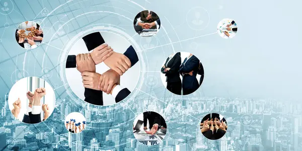 オフィスベクセルにおけるパートナーシップ チームワーク コワーカーの団結をサポートするために 人々との企業ビジネスにおけるチームワークと人事管理技術コンセプト — ストック写真