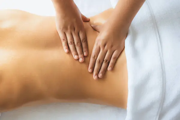 Closeup Woman Customer Enjoying Relaxing Stress Spa Massage Pampering Beauty — Stock Photo, Image