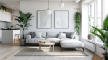 Minimalist tasarımlı, parlak, İskandinav tarzı bir yaşam alanının odaklanmış görüntüsü. Saygıdeğer.