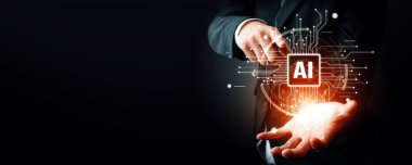 Yapay zeka mühendisliği, büyük veri ve yapay zeka makinesi kavramında yapay zeka beyin işlemcisiyle iş desteği için üretken yapay zeka kullanmayı öğrenen insan etkileşimi. NLP.