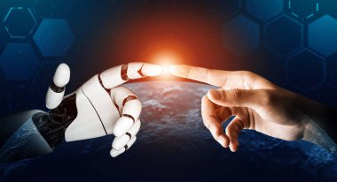 XAI 3D Renching futuristik robot teknolojisi geliştirme, yapay zeka yapay zeka ve makine öğrenme konsepti. İnsan hayatının geleceği için küresel robot biyonik bilim araştırması.